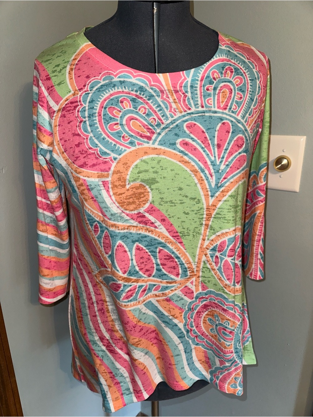 Paisley Print Women's Tunic Top in Pink & Green